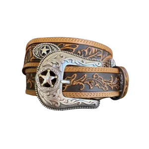 Justin Men's 5 Star Ranch Tan Floral Tooled Western Belt