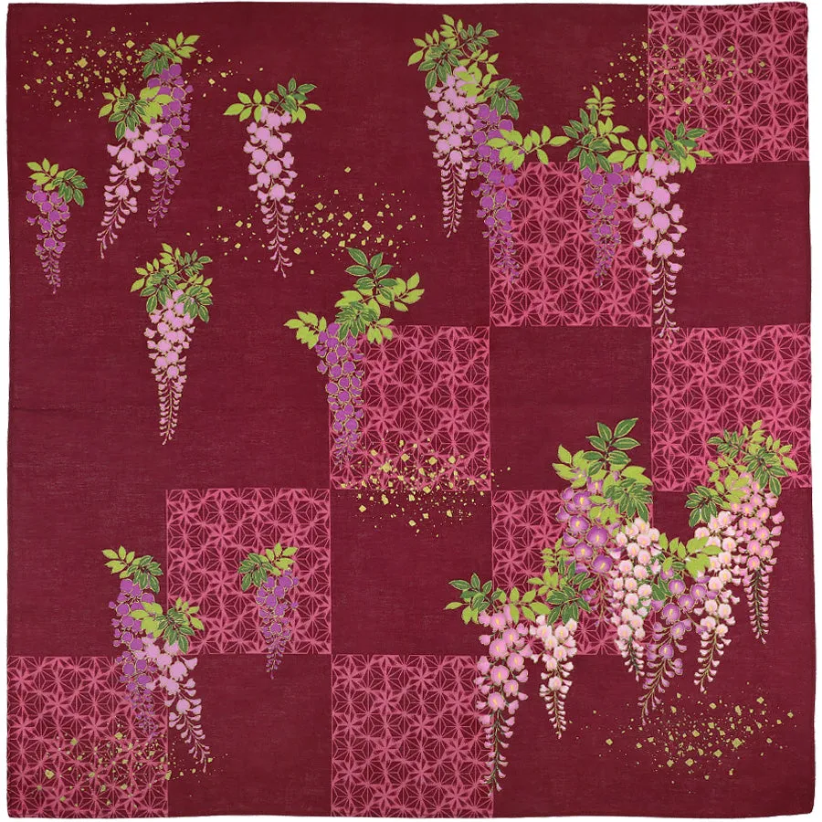 Kimono Motif Cotton Handkerchief - Burgundy