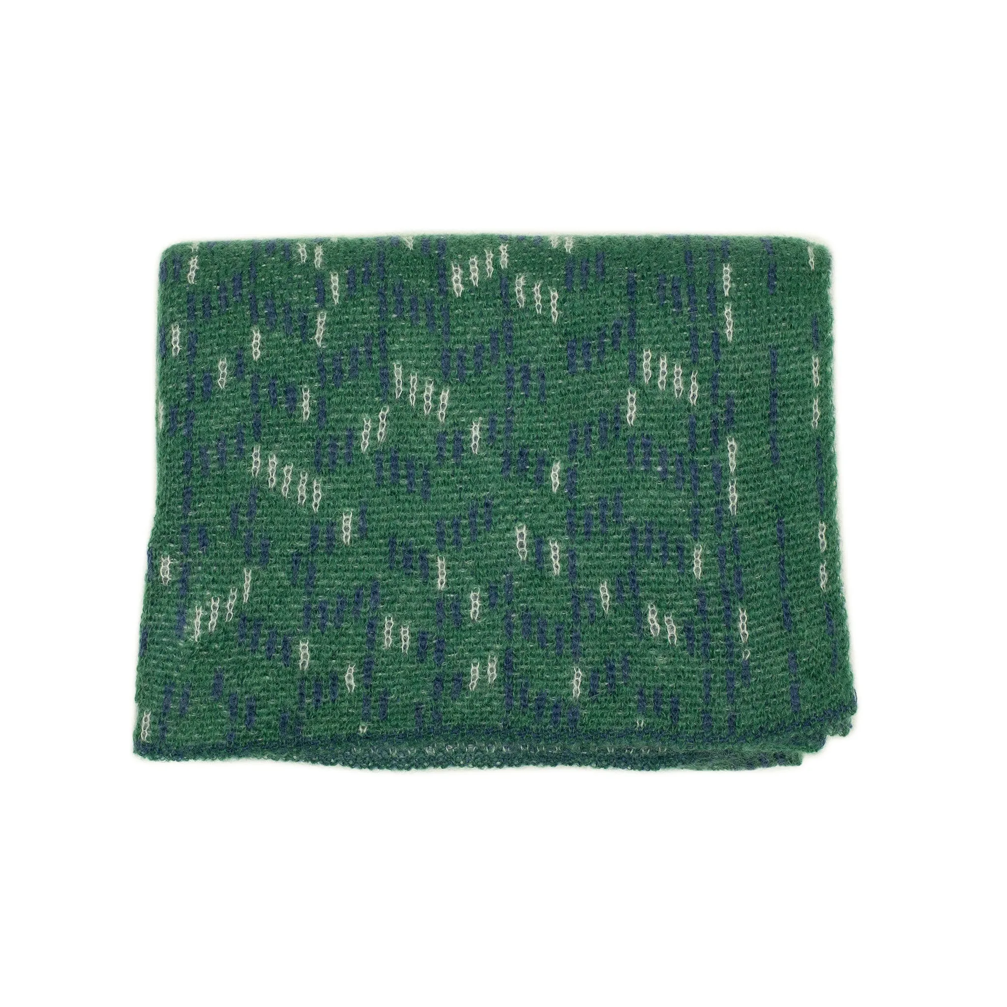 Knit scarf in blue green broken herringbone mohair nylon wool mix