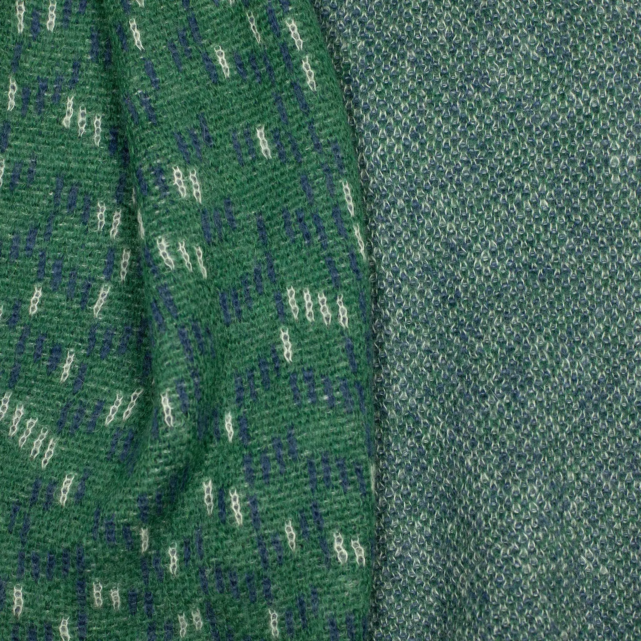 Knit scarf in blue green broken herringbone mohair nylon wool mix