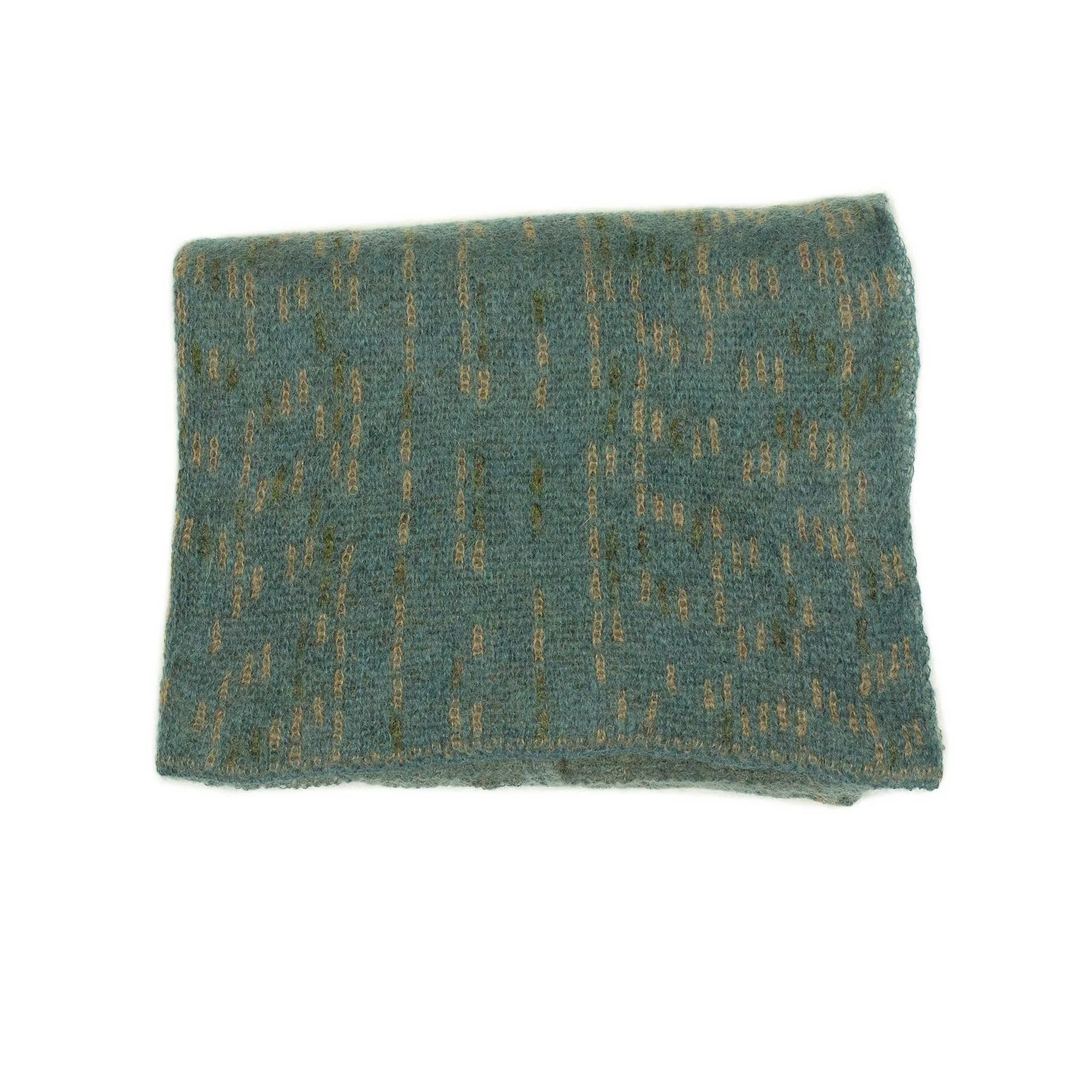 Knit scarf in brown turquoise broken herringbone mohair nylon wool mix