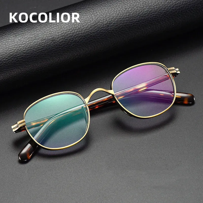 Kocolior Unisex Full Rim Round Titanium Hyperopic Reading Glasses 8017