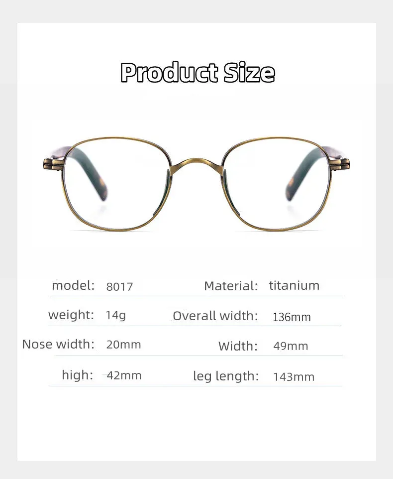 Kocolior Unisex Full Rim Round Titanium Hyperopic Reading Glasses 8017