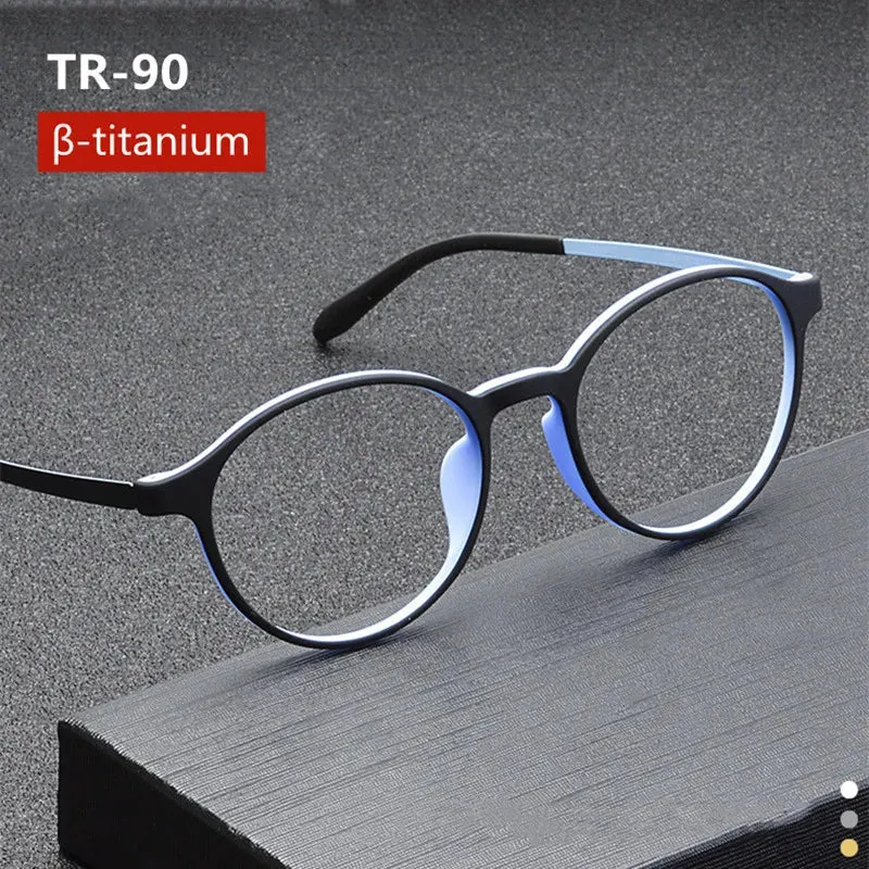 Kocolior Unisex Full Rim Round Tr 90 Titanium Hyperopic Reading Glasses 3050