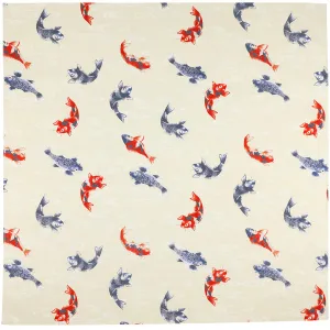 Koi Motif Cotton Handkerchief - Beige