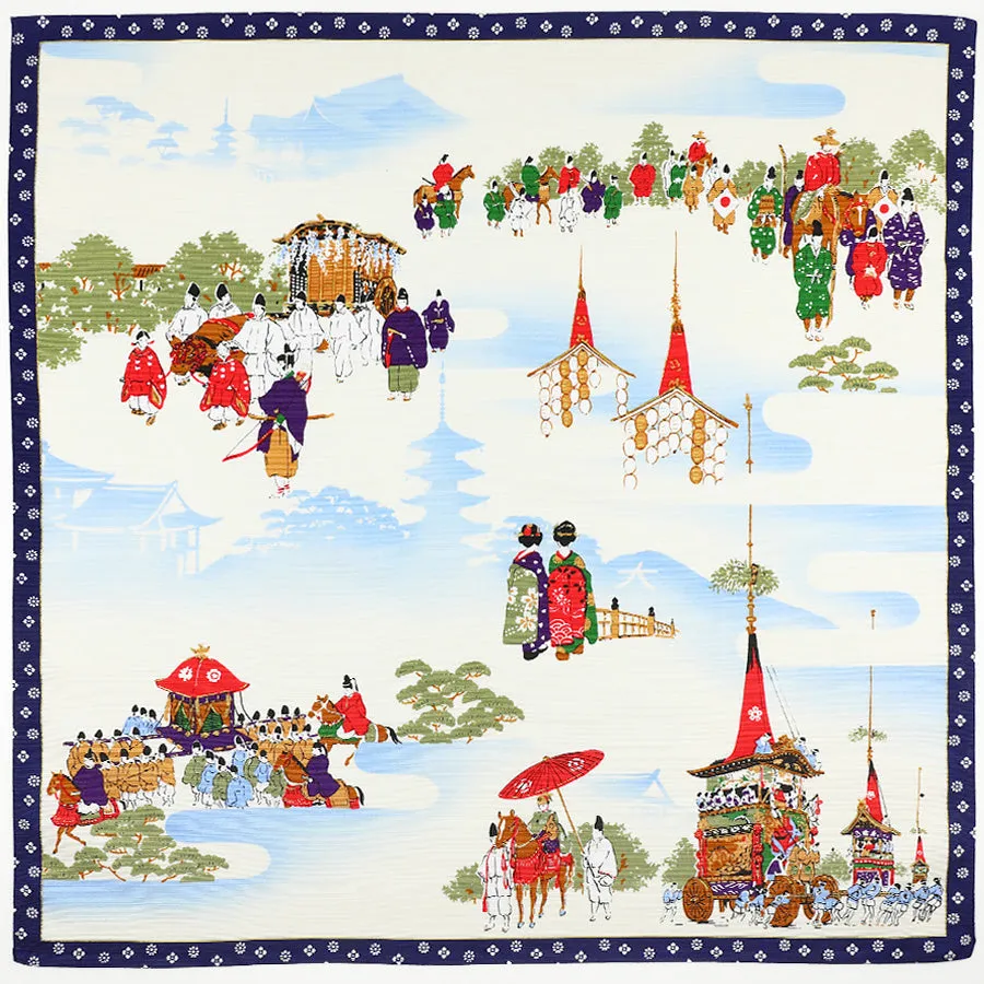 Kyoto Motif Cotton Handkerchief - Blue