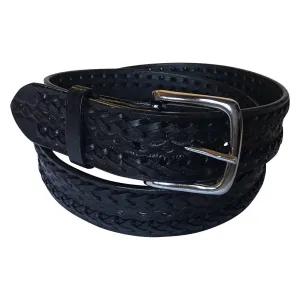 Laced & Tooled Genuine Leather Western Belt (Black or Brown)