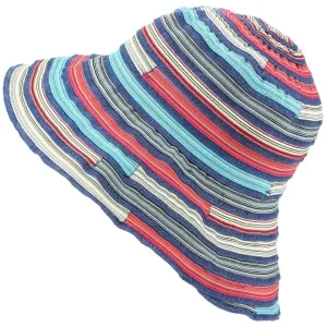 Ladies Multi Stripe Sun Hat - Blue