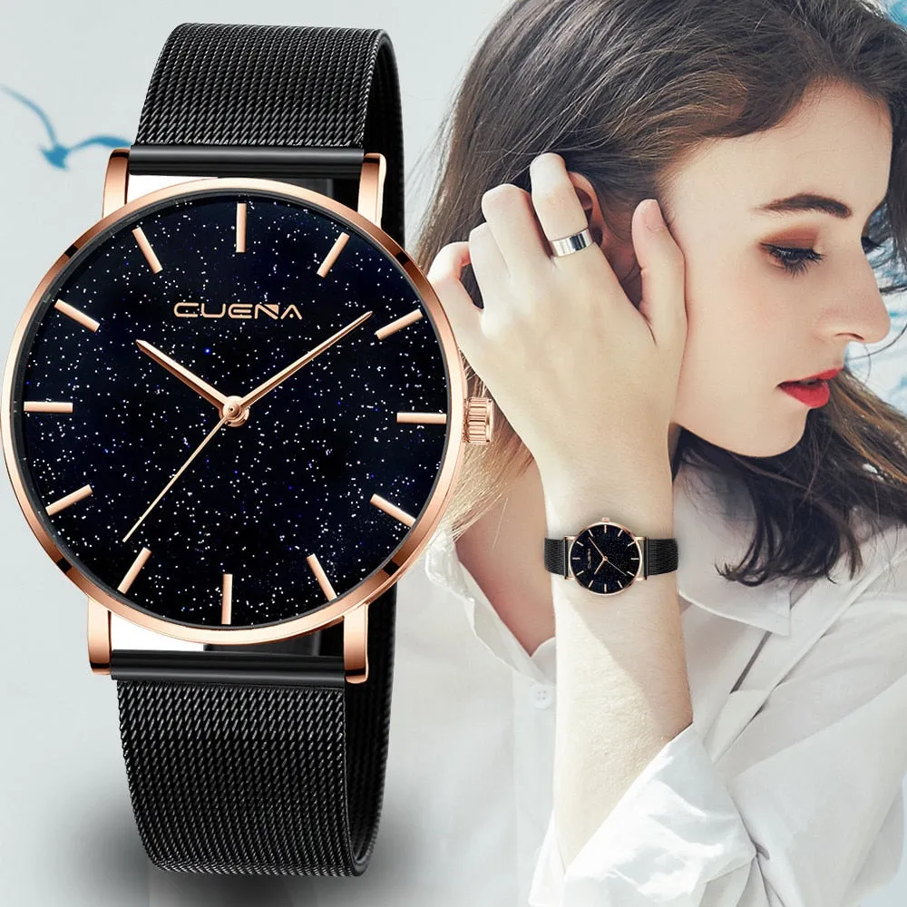 Ladies Watch Modern Fashion Quartz Watch Men Women Mesh Stainless Steel Watchband High Quality Casual Wristwatch Bracelet Gift