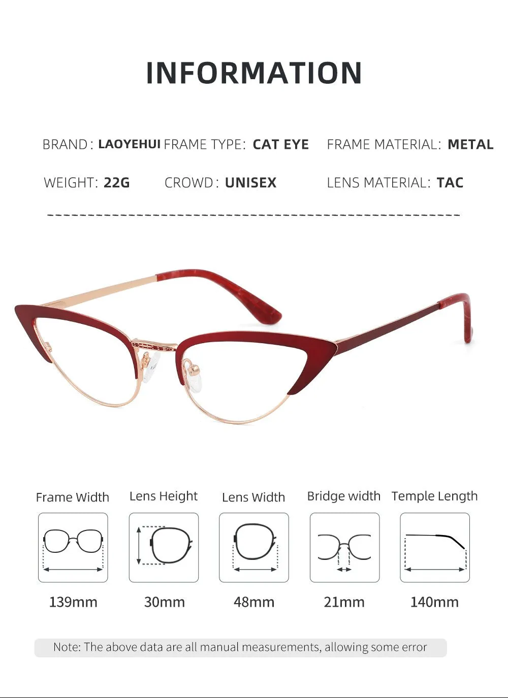 Laoyehui Women's Full Rim Cat Eye Alloy Presbyopic Reading Glasses Glr8931