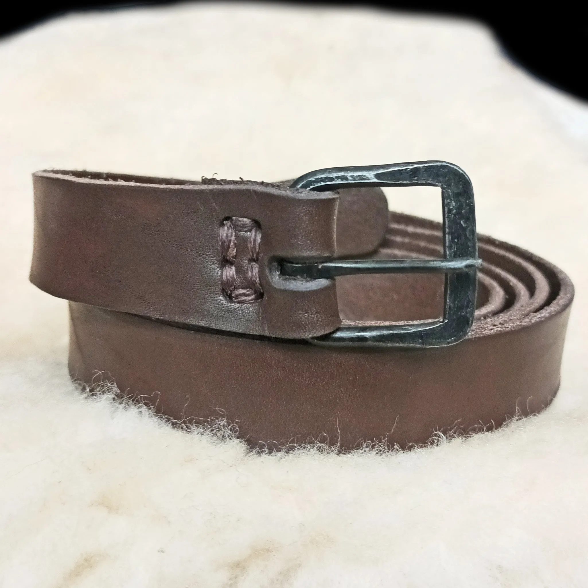 Long Leather Viking / Medieval Belt with Hand-Forged Iron Buckle - 25mm (1 inch) Width