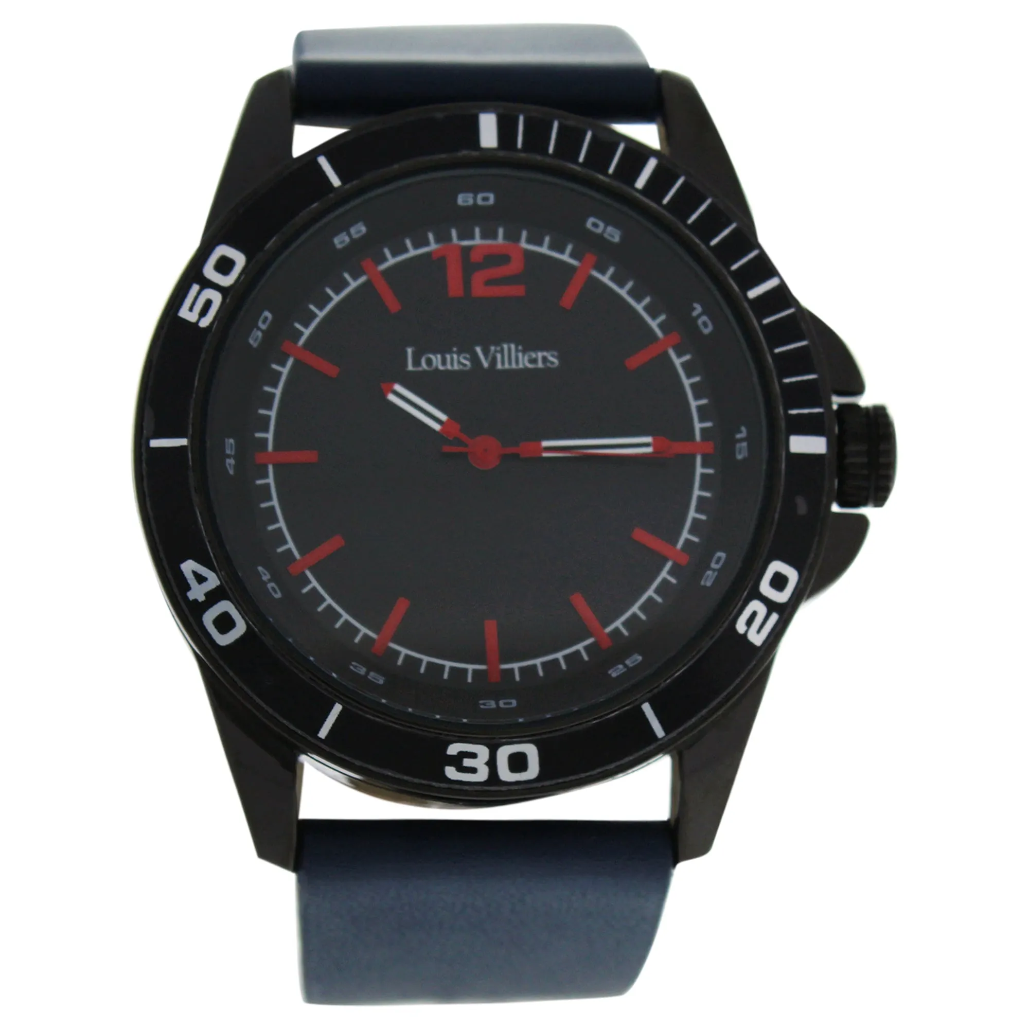 Louis Villiers Lv1003 Black/blue Leather Strap Watch By Louis Villiers For Men - 1 Pc Watch  1 Pc