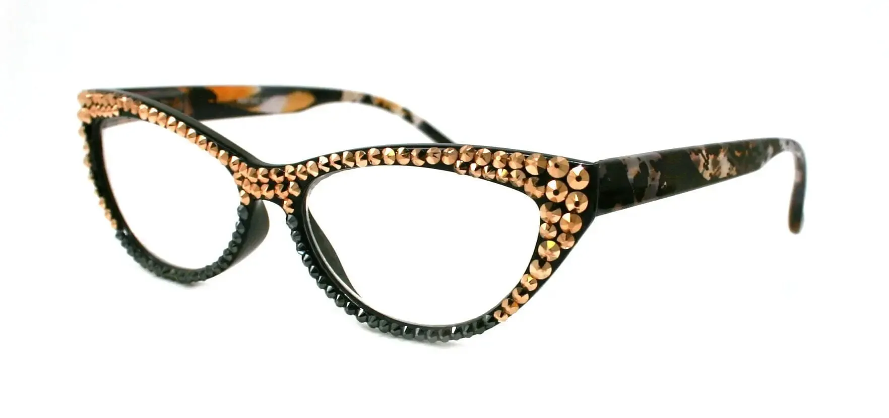 Lynx, (Bling) Women Reading Glasses W (Full TOP) (Rose Gold) Genuine European Crystals, Cat Eye, Tiger Print , NY Fifth Avenue.