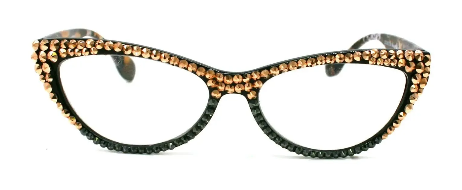 Lynx, (Bling) Women Reading Glasses W (Full TOP) (Rose Gold) Genuine European Crystals, Cat Eye, Tiger Print , NY Fifth Avenue.