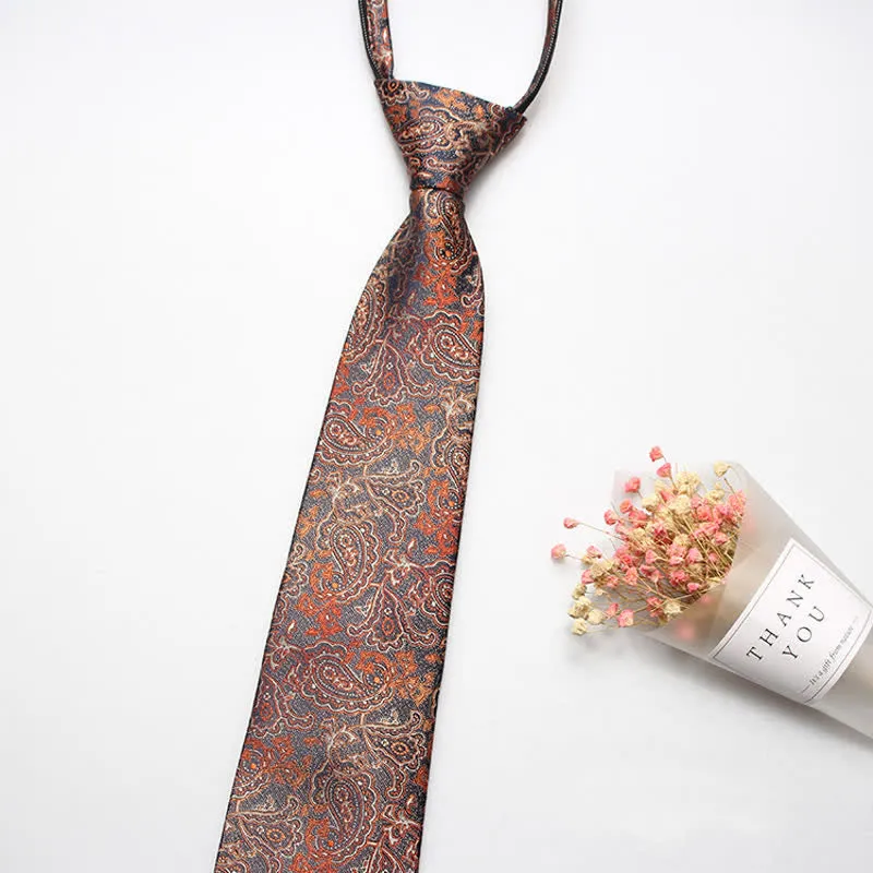 Men's Retro Paisley Flower Zipper Tie Necktie