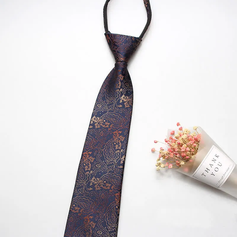 Men's Retro Paisley Flower Zipper Tie Necktie