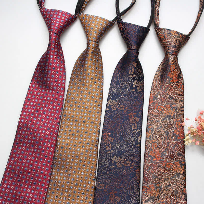 Men's Retro Paisley Flower Zipper Tie Necktie