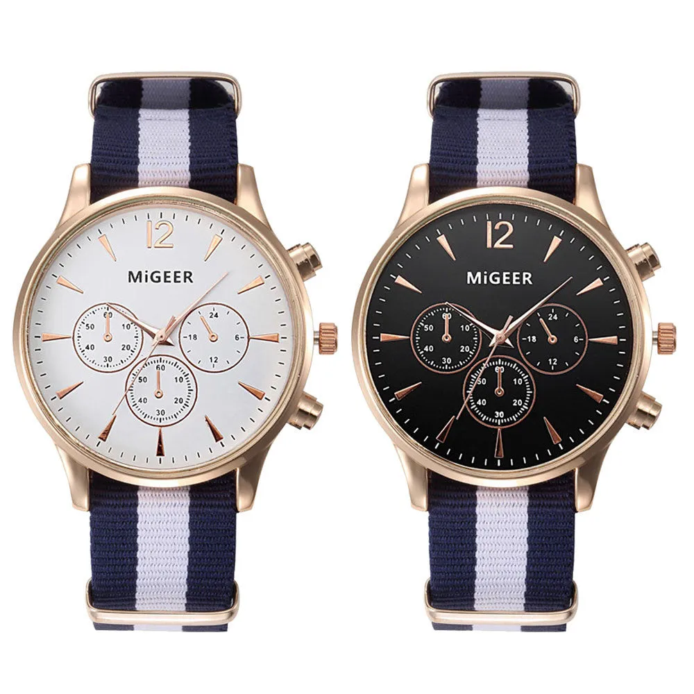 MIGEER Fashion Black & White Strap Watch Men Quartz Watch Casual Males Sport Business Wrist Men Watch,relogio masculino 0000