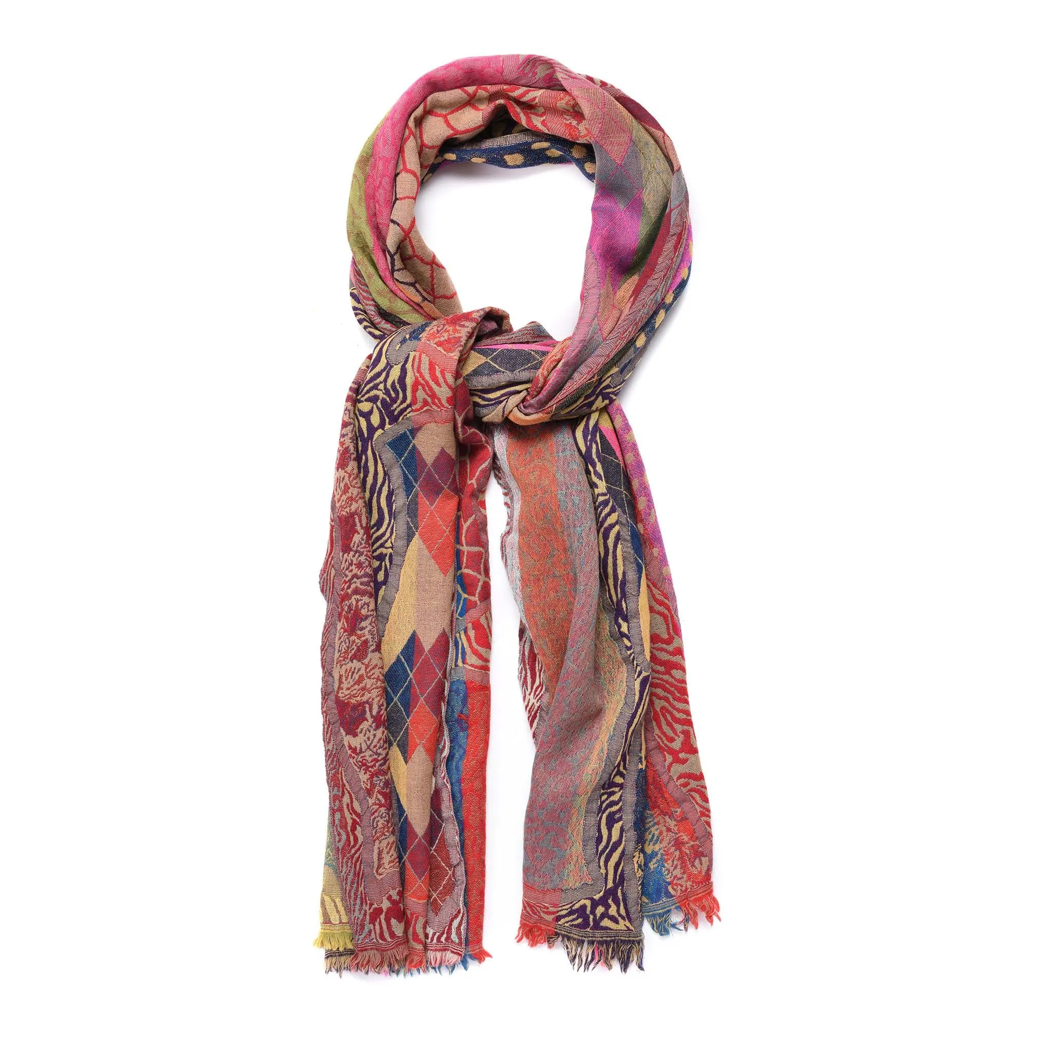 Multicoloured Jacquard Merino Wool Shawl