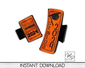 Orange Senior 2024 Hair Clip PNG Sublimation Design, Digital Download