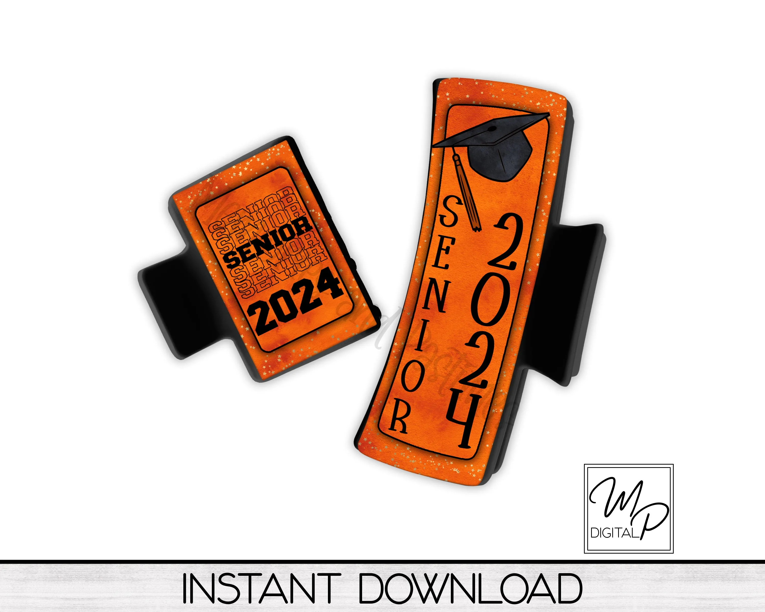 Orange Senior 2024 Hair Clip PNG Sublimation Design, Digital Download