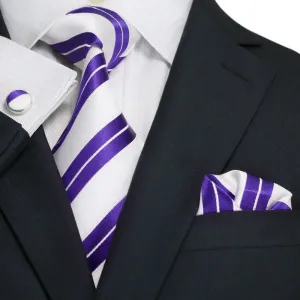 Purple and White Striped Necktie Set JPM1810N