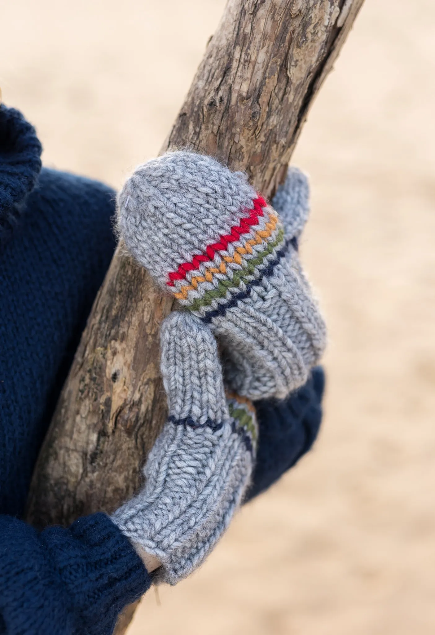 Rainbow Stripe Mittens Grey