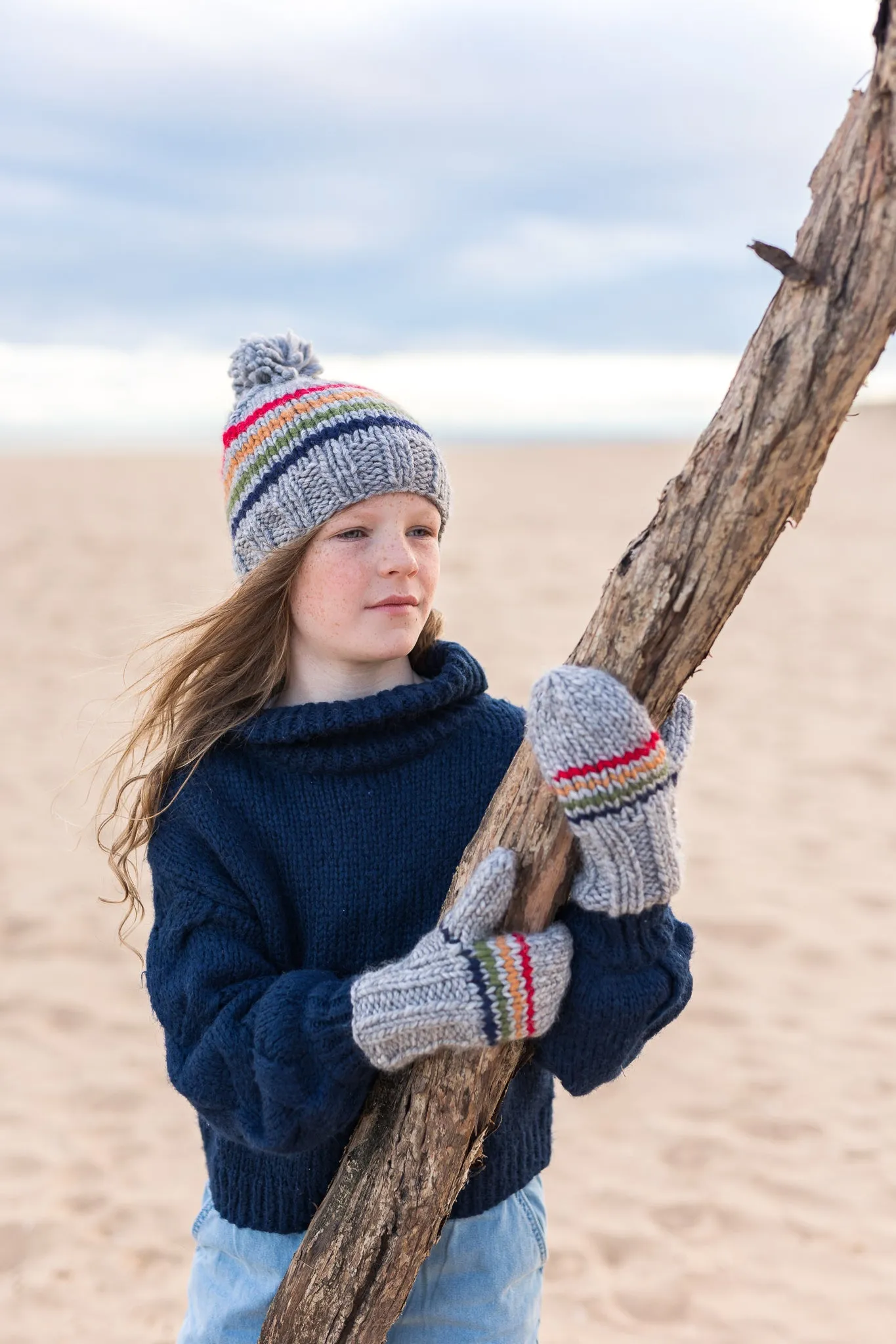 Rainbow Stripe Mittens Grey