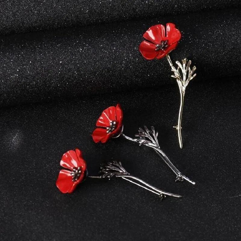 Red Poppy Flower Brooch Vintage Collar Pins Brooches Pins