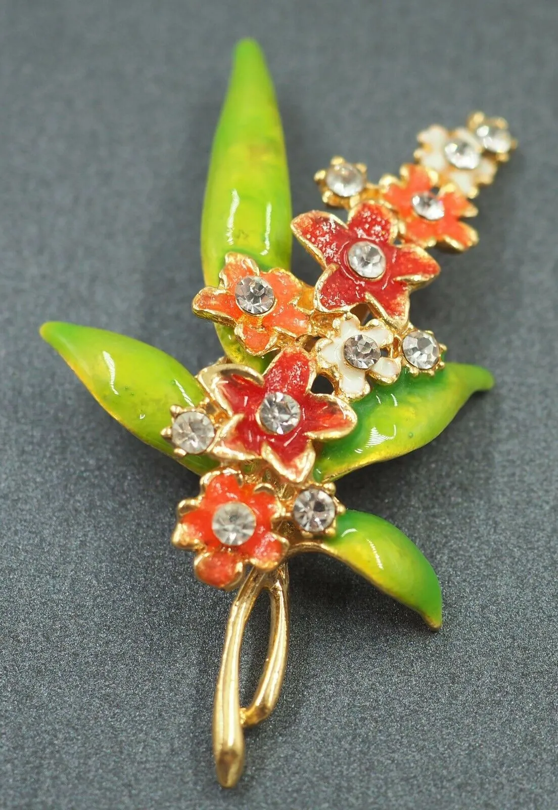 Retro Rhinestone & Enamel Flower Brooch