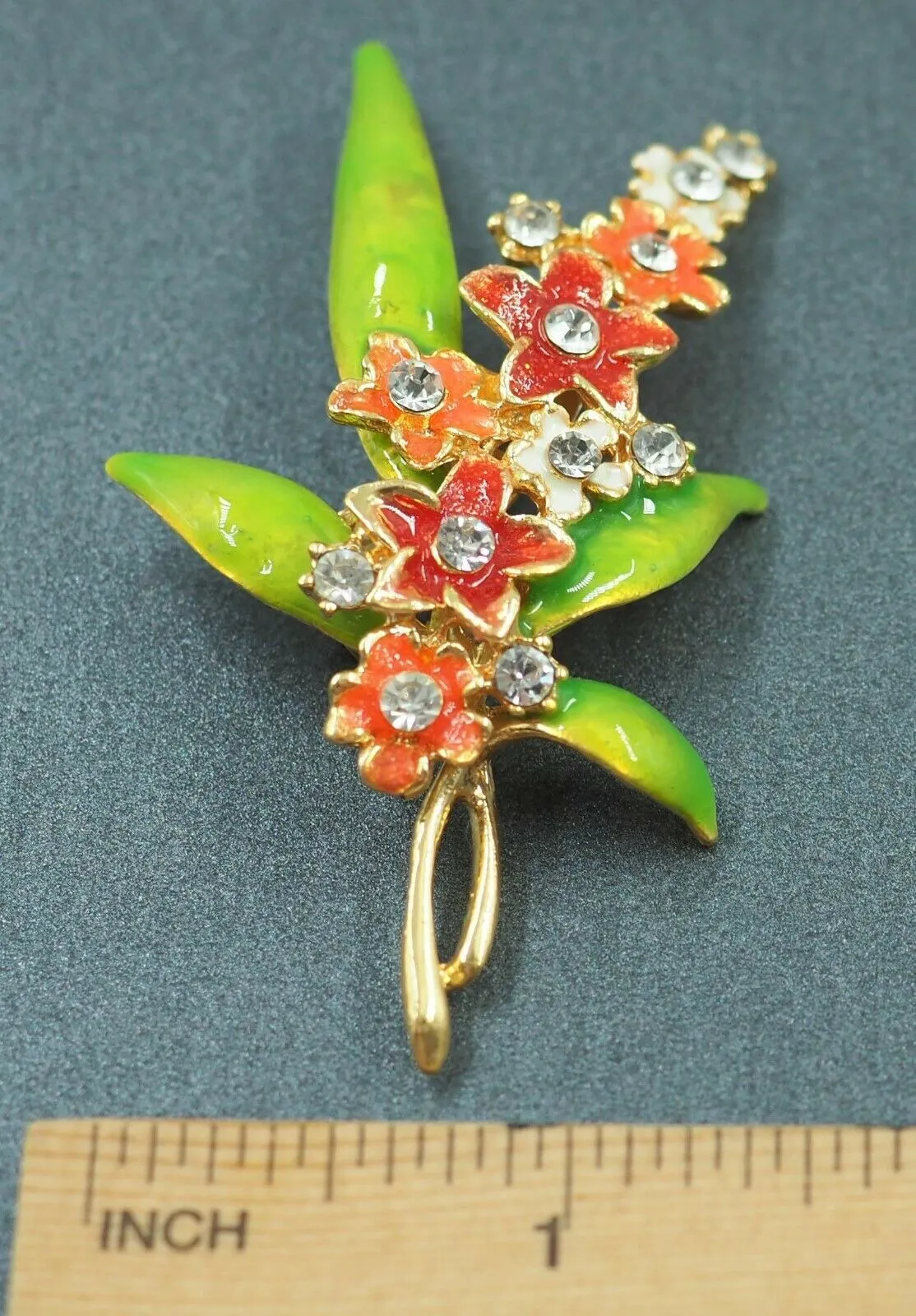 Retro Rhinestone & Enamel Flower Brooch