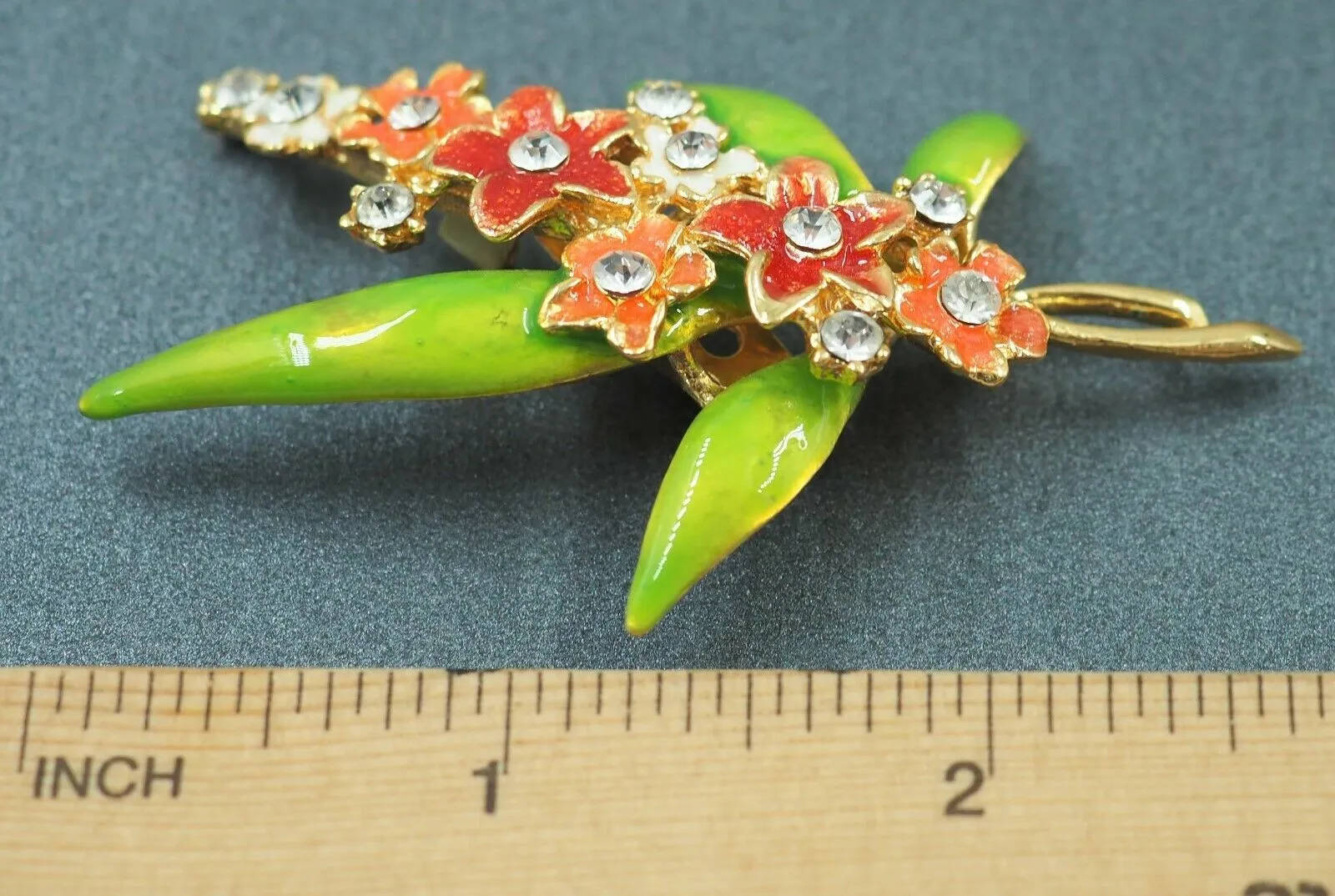 Retro Rhinestone & Enamel Flower Brooch