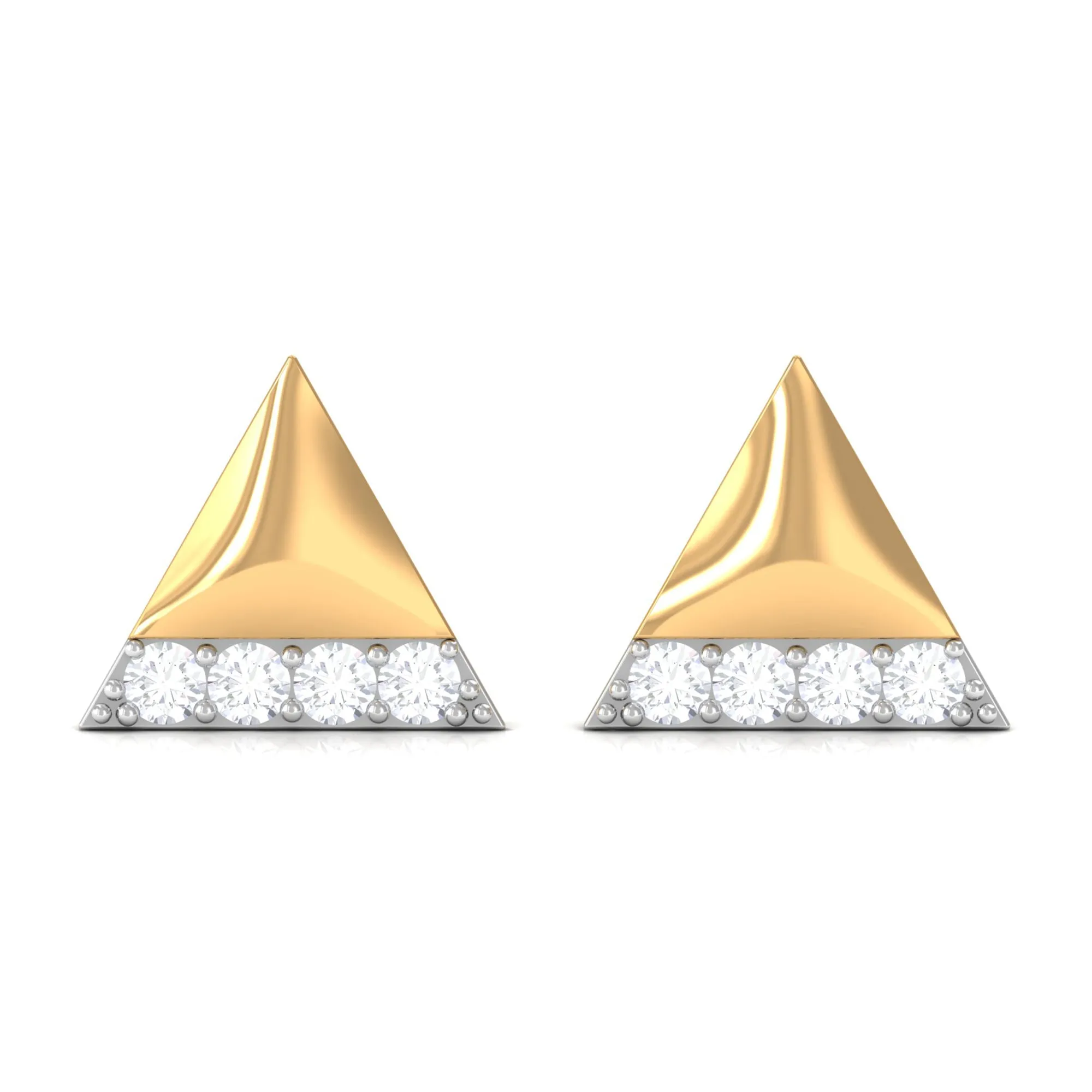 Round Cut Real Diamond Triangle Stud Earrings