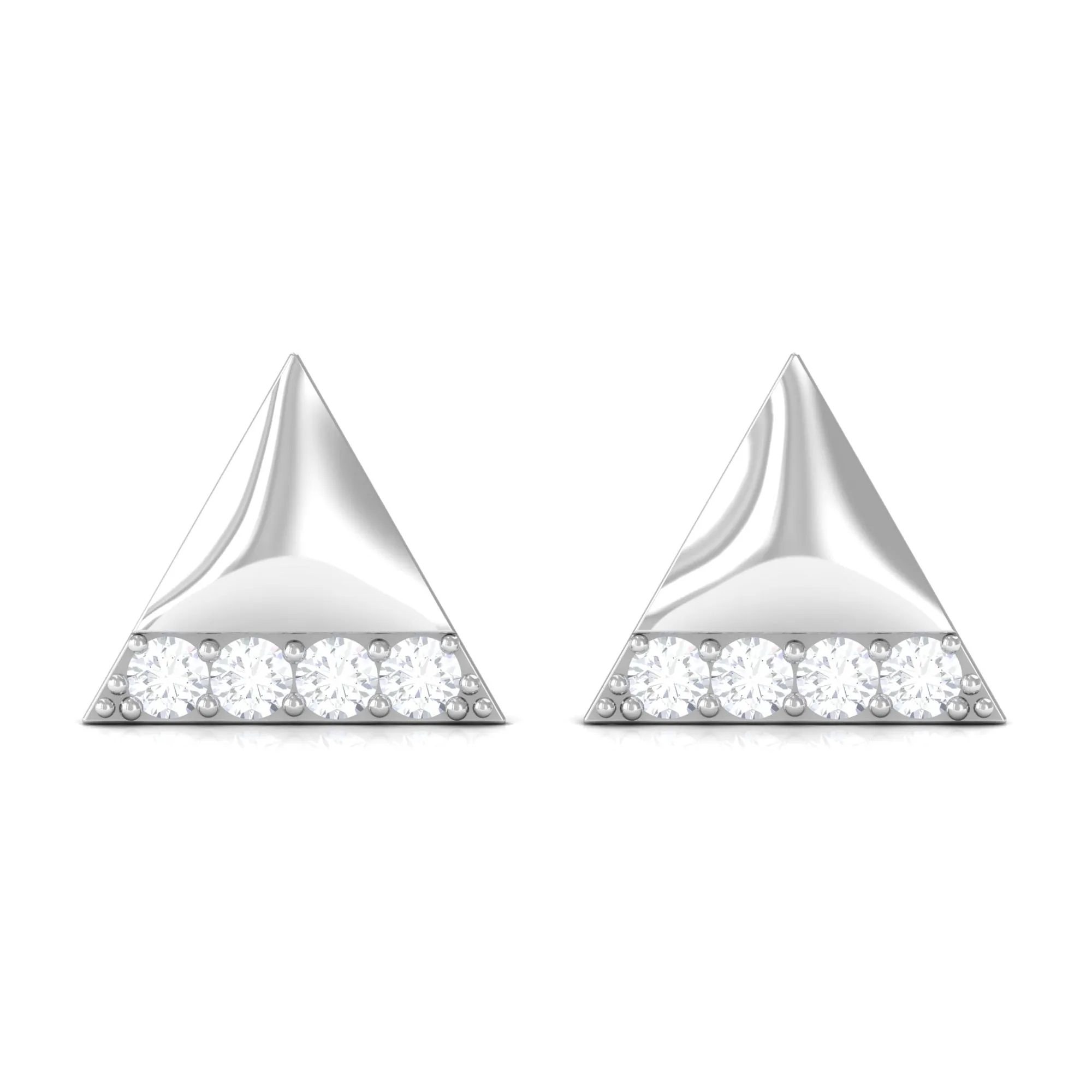 Round Cut Real Diamond Triangle Stud Earrings