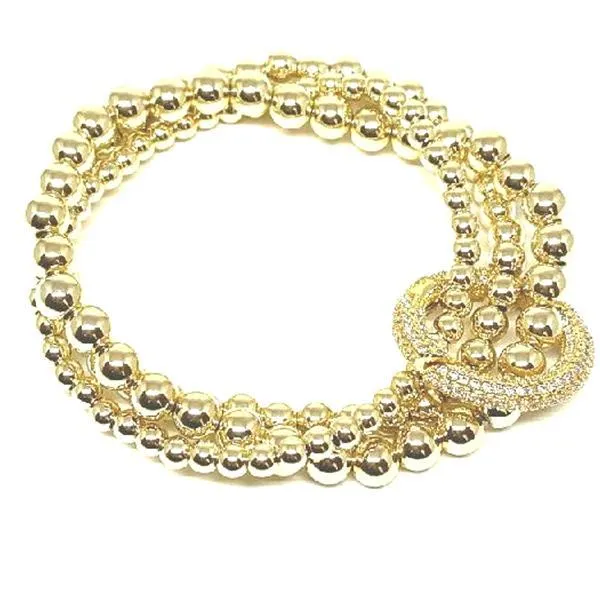 Set of 3 Plated Gold Beaded Bracelets: Pave Round Carabiner: Also in heart shaped (BG3/46RND)