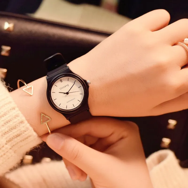 Simple black silicone women quartz watch