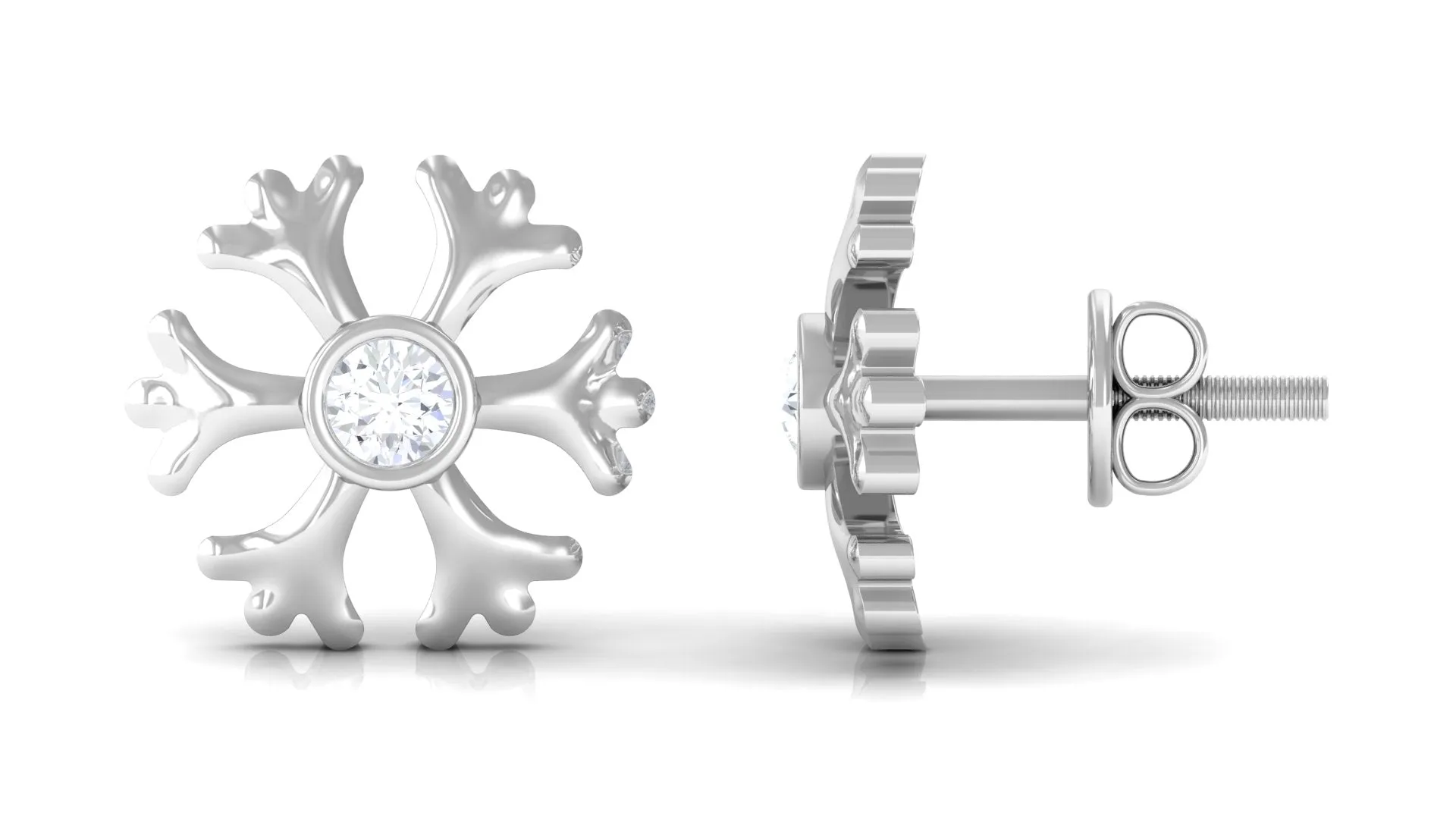 Snowflake Stud Earrings with Diamond