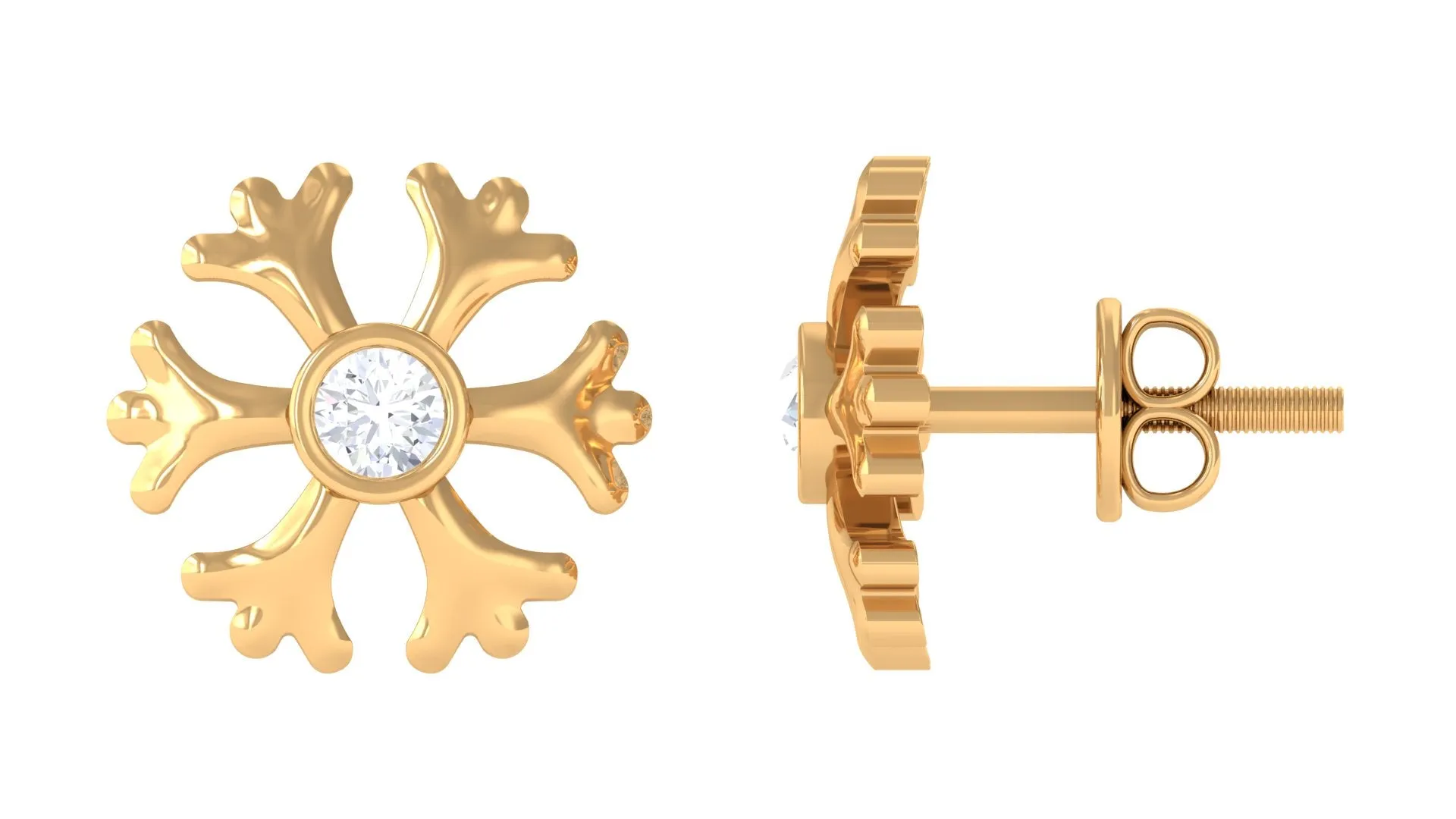 Snowflake Stud Earrings with Diamond