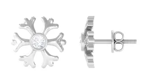 Snowflake Stud Earrings with Diamond