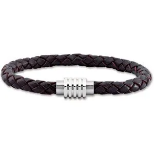 Stainless Steel & 6 mm Black Braided Leather 8" Bracelet