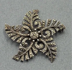 Sterling Silver Marcasite Flower Brooch - Vintage Collectable Jewellery