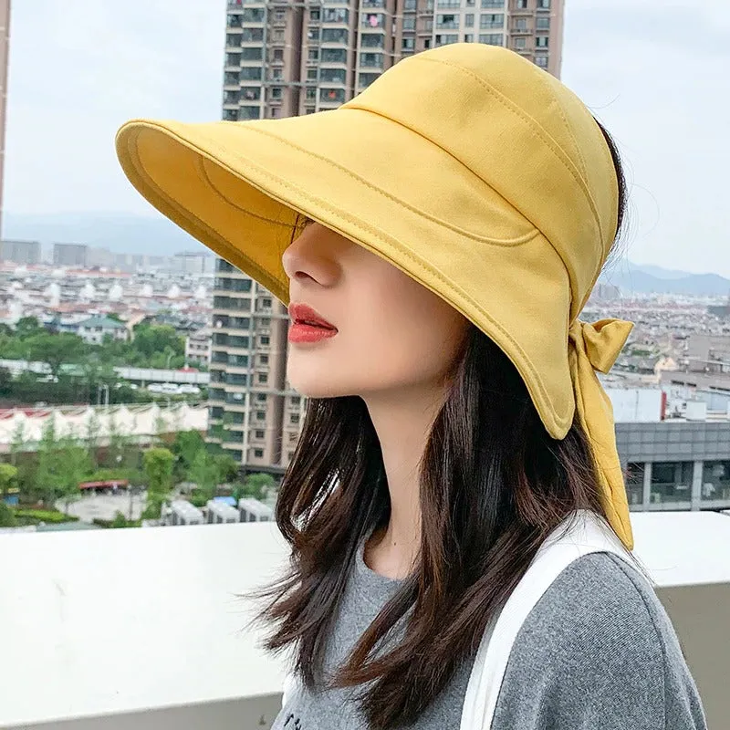 Stylish Wide Brim Summer Sun Visor Hat with Chic Oversized Bow