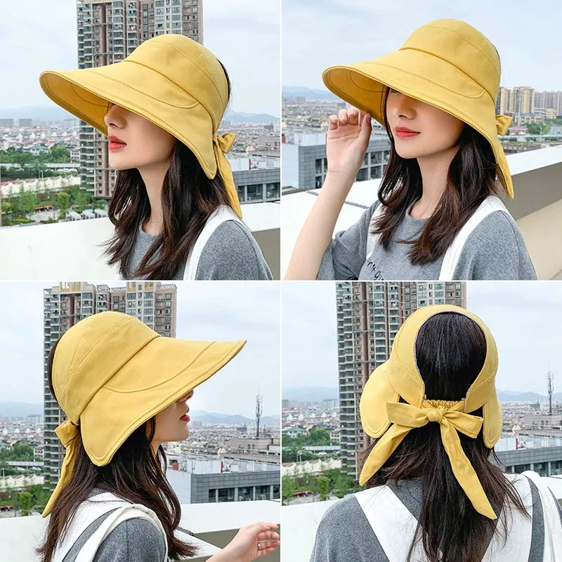 Stylish Wide Brim Summer Sun Visor Hat with Chic Oversized Bow