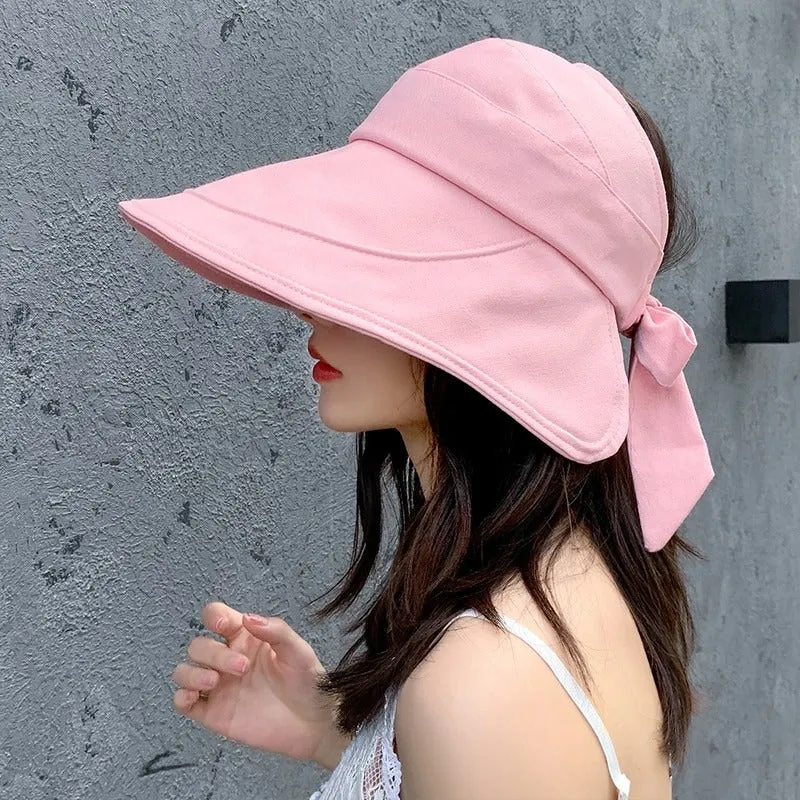 Stylish Wide Brim Summer Sun Visor Hat with Chic Oversized Bow