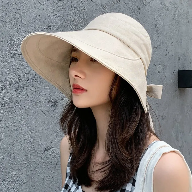 Stylish Wide Brim Summer Sun Visor Hat with Chic Oversized Bow