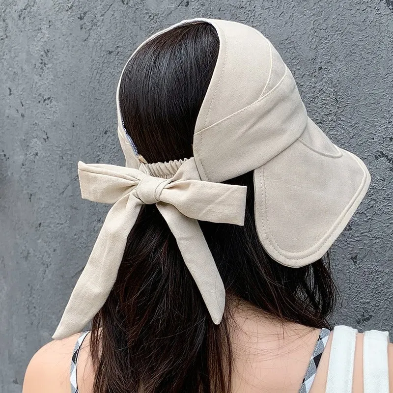 Stylish Wide Brim Summer Sun Visor Hat with Chic Oversized Bow