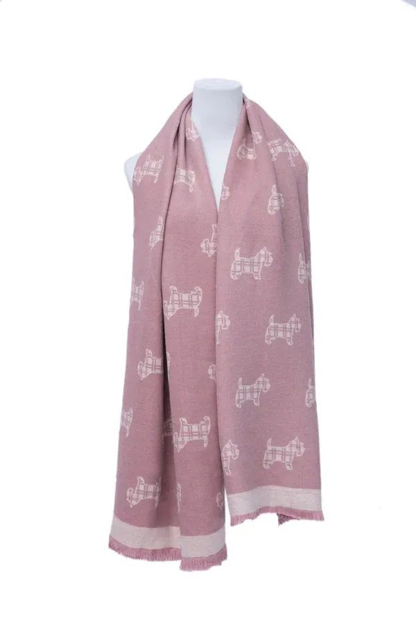 Supersoft Tartan Scotty Dog Scarf (Light Pink/Grey)