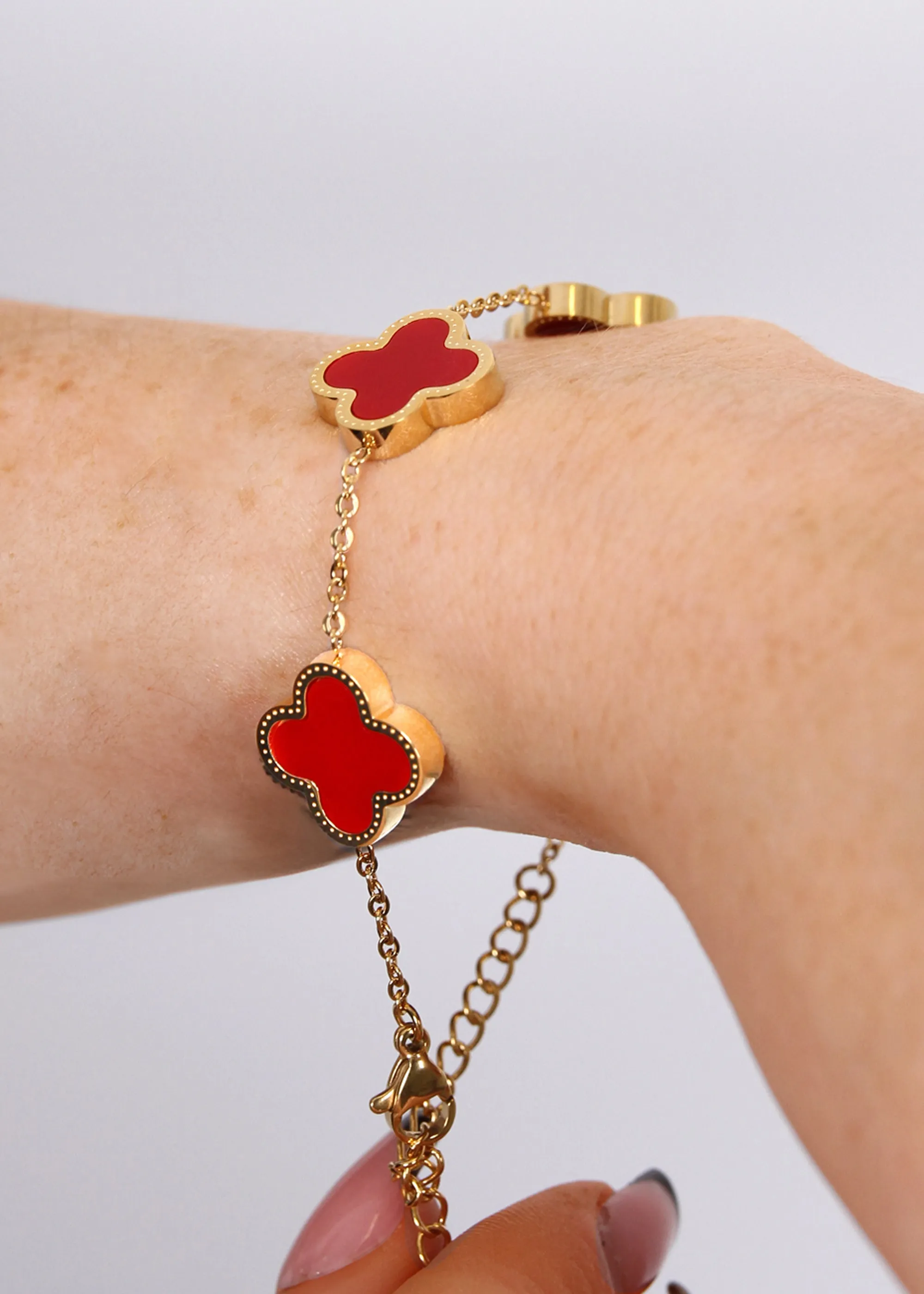 TEEN Clover Chain Bracelet - Stainless Steel Red and Gold