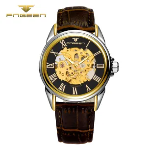 Top Brand FNGEEN Men's Wrist Watches Automatic Mechanical Watches Noctilucent Roman Numerals Skeleton Dial