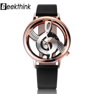 Unique Woman Quartz Analog Hollow Musical Note Style leather WristWatch fashion ladies Gfit Casual watch female Relogio Feminino